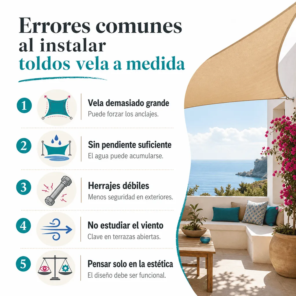 Infografía sobre errores comunes al instalar toldos vela a medida