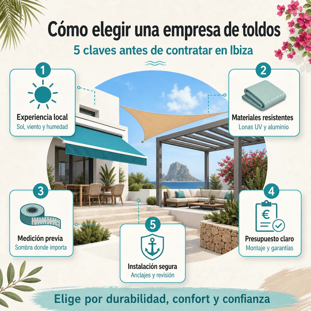 Infografía sobre cómo elegir una empresa de toldos en Ibiza
